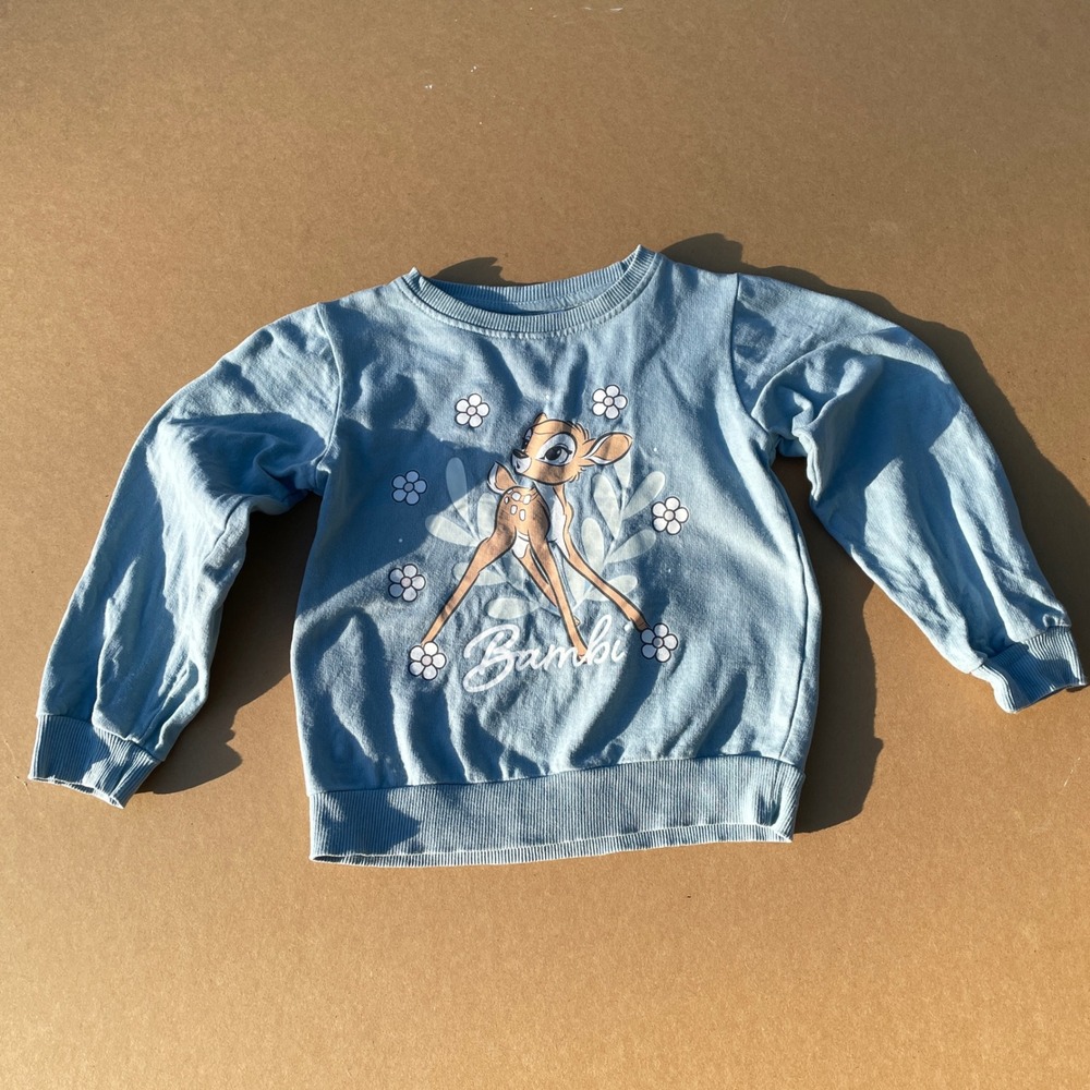 Disney Bambi Sweatshirt Kids 4A Blue Casual Fleece Pullover Graphic Print